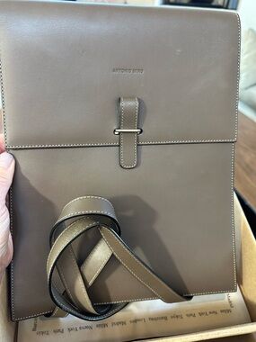 Antonio Miro Taupe Leather Messenger Bag - Sleek Crossbody